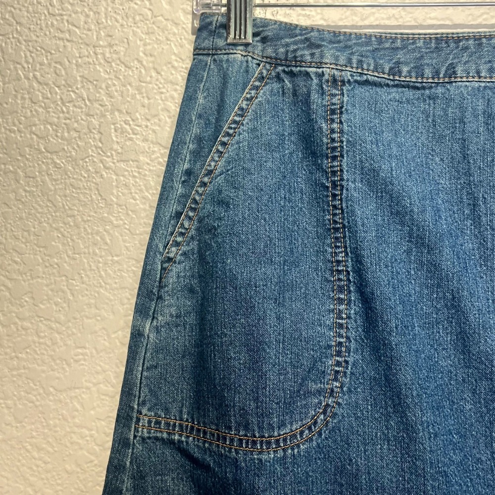 Vintage Eddie Bauer A-Line‎ Wrap Skirt Womens 4 Blue Denim Medium Wash Cotton - Picture 7 of 13